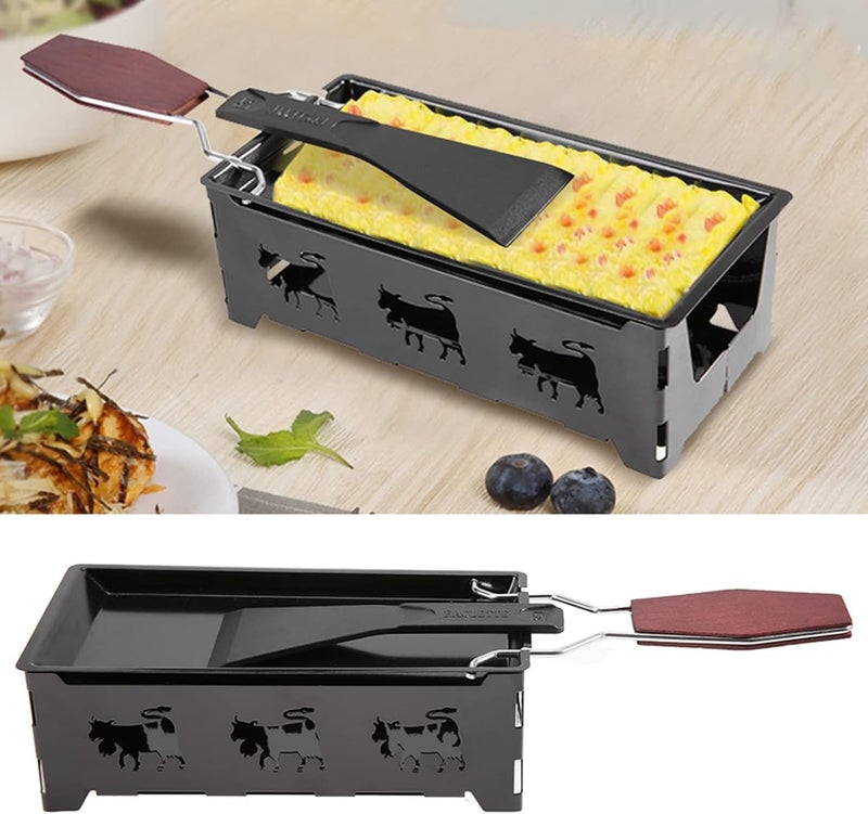 Chazcool Non-Stick Cheese Raclette, Portable Candlelight Cheese Raclett, Cheese Melter Pan with Foldable Wood Handle, Rotaster Baking Tray Stove Set - Image 1